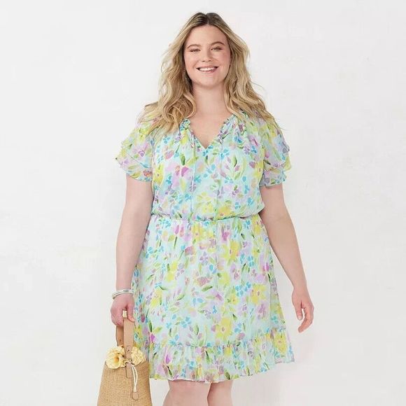 LC Lauren Conrad Dresses & Skirts - LC Lauren Conrad Fit & Flare Dress Womens Plus 3X Multi Ruffle Floral Georgette